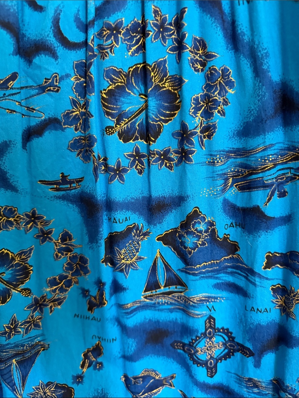 Ui- Maikai Vintage floral & island Royal Blue & Black Patterned Maxi Dress - Picture 5 of 7